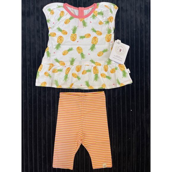 Burt's Bees Baby 12M Organic Girl Set Short Sleeve Pineapple Top Striped Legging - Picture 1 of 2